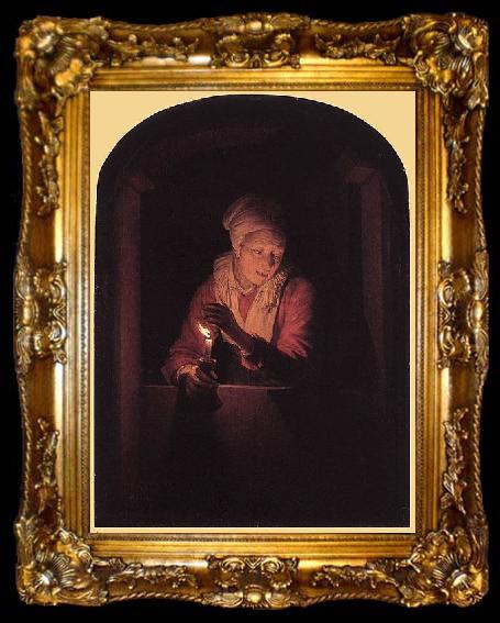 framed  Gerard Dou Old Woman with a Candle, ta009-2